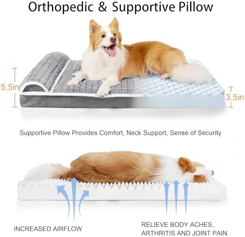 Orthopedic Dog Bed Large Sized Dog with Pillow 36''X24'', Waterproof Soft Comfortable Egg Crate Foam Pet Crate Beds Mat with Removable Washable Cover and Non-Slip Bottom, Grey - Image 7