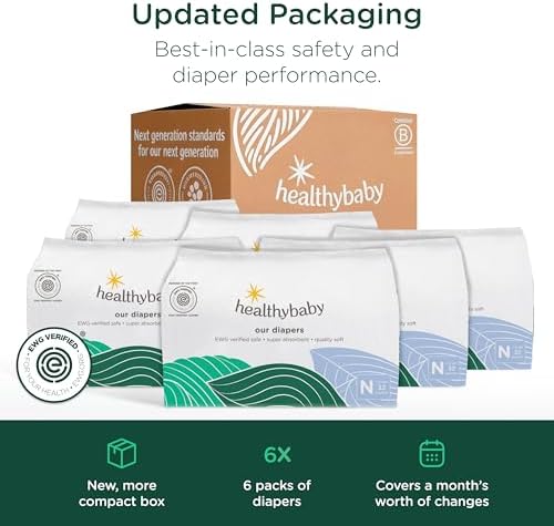 Side view of Healthybaby newborn diapers showing size and count