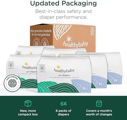 Side view of Healthybaby newborn diapers showing size and count