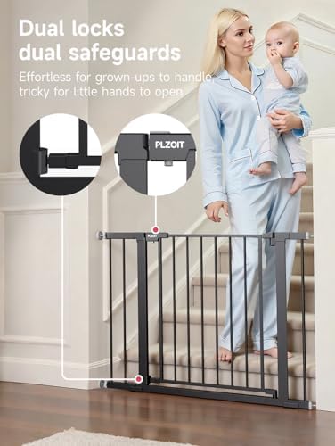 PLZOIT black safety pet gate auto close latch mechanism close up