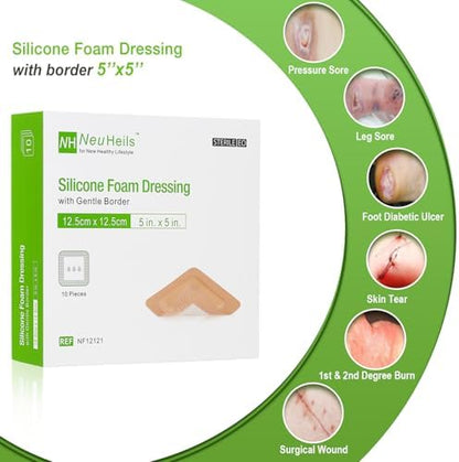 NeuHeils medical adhesive bandage patch protecting a leg ulcer with its high absorbency layer.