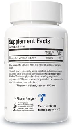 Biotics Research Se-Zyme Forte nutritional facts and ingredient label close up