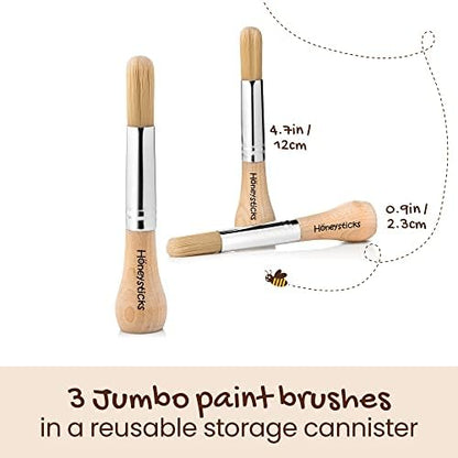Close up of the ergonomic jumbo wooden handle of a Honeysticks toddler paint brush