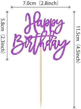 Set of 24 purple script Happy Birthday cupcake picks