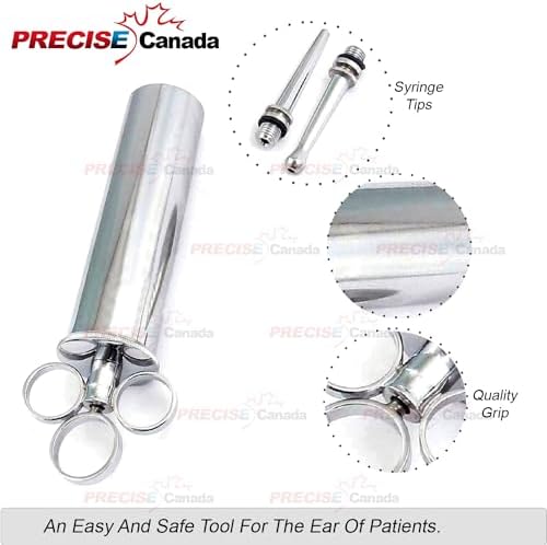 Surgical grade metal ear syringe for medical and home ear cleaning.