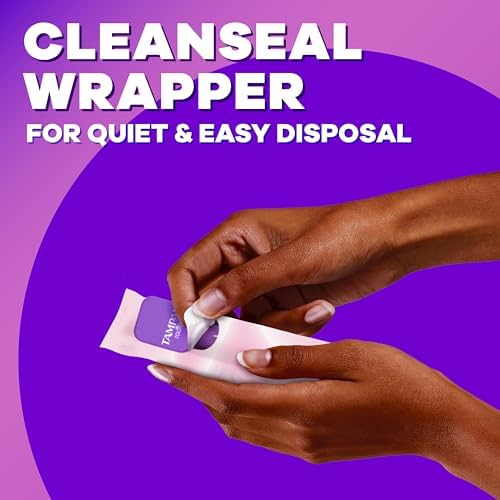 Side view of Tampax Radiant box showing features like odor-free and dye-free protection.