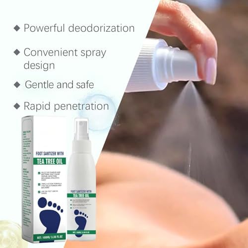 Foot hygiene spray being applied to shoes for freshness.