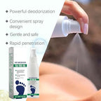 Foot hygiene spray being applied to shoes for freshness.