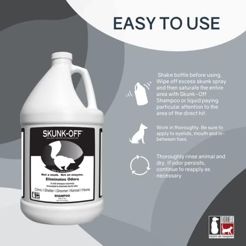 Odorcide Skunk Off Pet Shampoo container beside a measuring cup