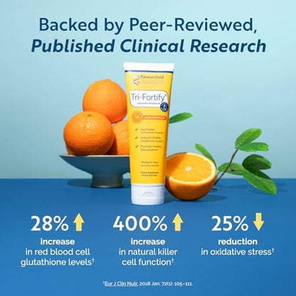 Side view of Tri-Fortify liposomal glutathione tube showing ingredients