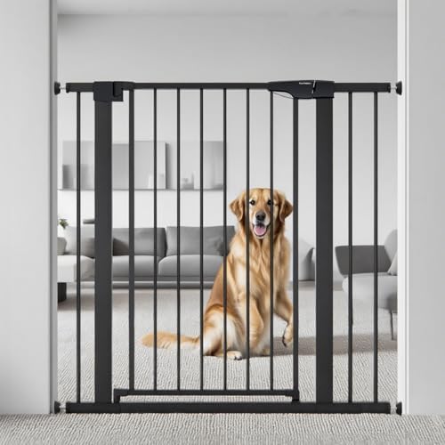 Mumeasy pressure mounted pet gate protector showing tool free alignment against a door frame