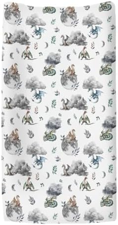 Close up of dragon and cloud print on nursery changing cover