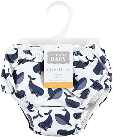 Two pack reusable swim diapers with whale print for toddlers