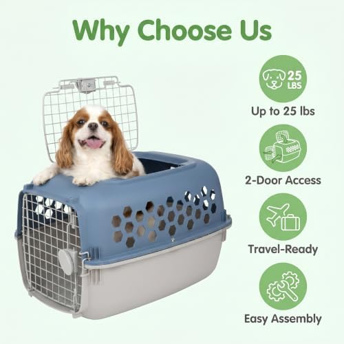 Small 2-Door Dog Kennel for Up to 25 lbs, Portable Travel Crate, Blue | Helps Create Security & Better Behavior Management;Lightweight & Easy to Carry;Dual-Door Convenience for Easier Interaction - Image 3