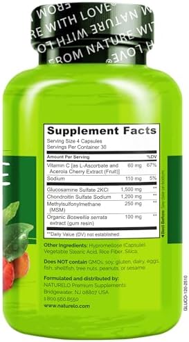 NATURELO Glucosamine Chondroitin MSM with Boswellia and Vitamin C - Supplement for Joint Comfort, Mobility, and Strength - 120 Capsules - Image 7