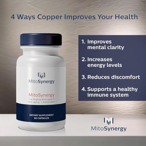MitoSynergy Cunermuspir copper supplement bottle label showing supplement facts and key ingredients.