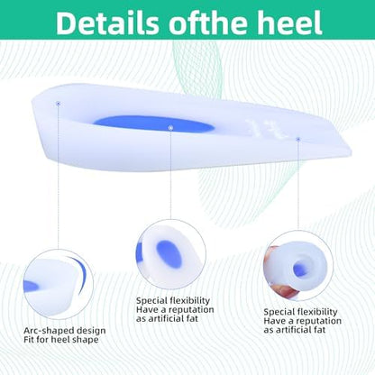 Pair of silicone heel inserts for plantar fasciitis relief placed side by side.