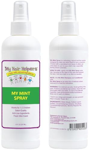 Natural peppermint lice repellent mist for kids showing USA imported packaging.