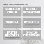 Hearthy Foods Creatine supplement scoop and unflavored powder presentation