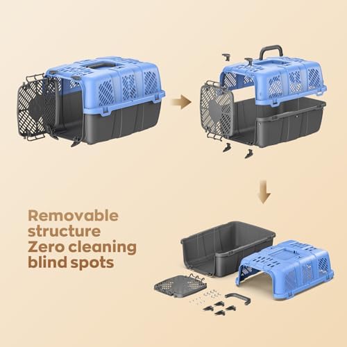 URey heavy duty pet carrier being carried by its sturdy top handle