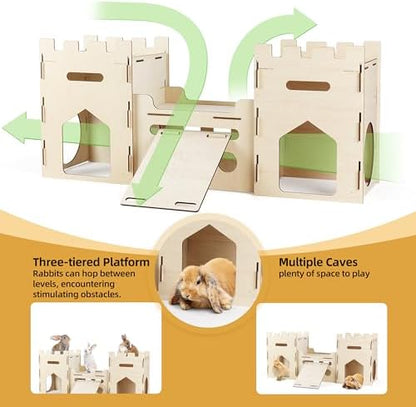 HIIMALEX Extra Large Wooden Bunny Castle House Multistory Climbing Tower Hideout Ventilated Sturdy Habitat for Rabbit Guinea Pig Chinchilla Ferret - Image 7