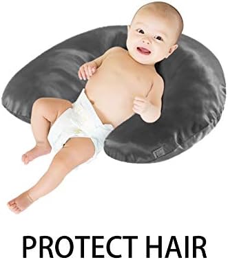 Side view of Pro Goleem satin cover on infant nursing pillow