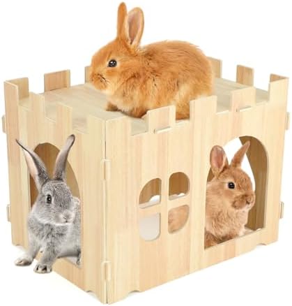 BWOGUE Large Wooden Rabbit House and Hideouts Bunny Castle Detachable Small Animal Play Hideaway Rabbit Hideout Cage Accessories for Indoor Adult Rabbit Guinea Pig Chinchilla Habitat - Image 2