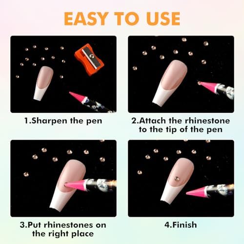Using the included sharpener to shape the tip of the industrial wax rhinestone applicator pen.