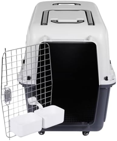 Generic imported large dog travel cage open door view highlighting the lock.