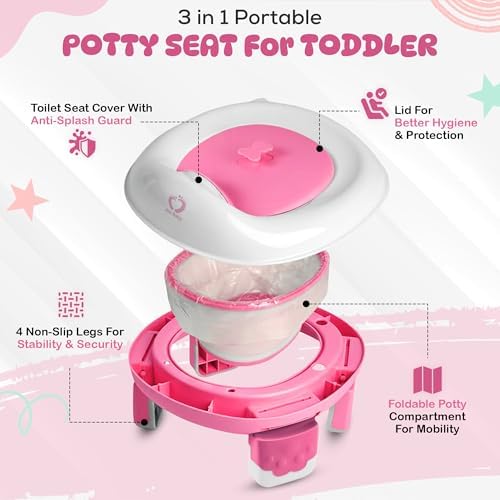 Folded portable travel potty seat for kids in car