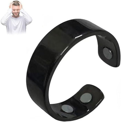 TACBSP Auvulis Migraine Ring front view showing the adjustable open design and black finish.