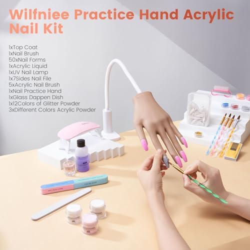 Wilfniee nail art training hand with portable UV lamp