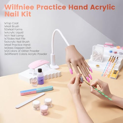 Wilfniee nail art training hand with portable UV lamp