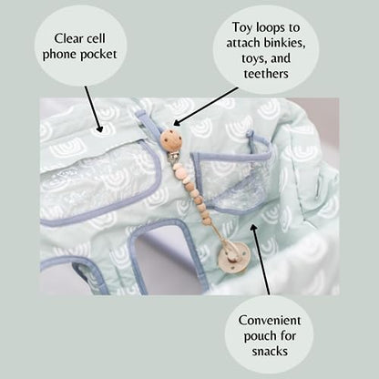 ROKOMO infant grocery carrier cushion folded down into its attached compact carrying bag.