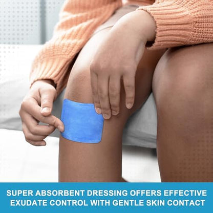 USA-imported super absorbent polymer composite dressing pad being applied to a clean wound area.