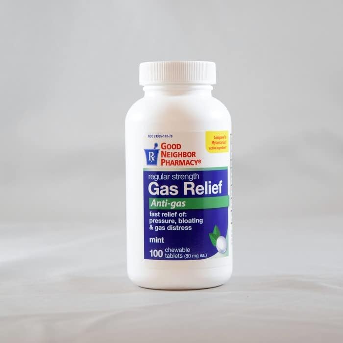 Good Neighbor Pharmacy GNP Gas Relief 100 Chewable Tablets front bottle view for bloating relief