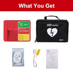 Portable first aid training device in red carrying case