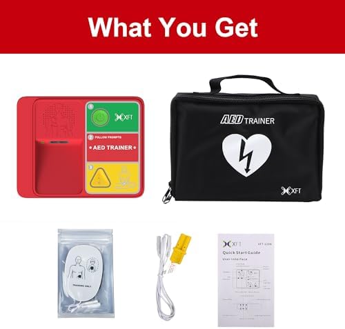 Portable first aid training device in red carrying case