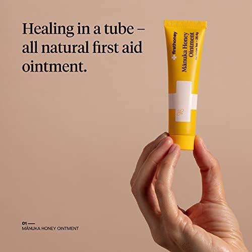 Medical grade Manuka honey ointment for minor burns and cuts showing product packaging details.