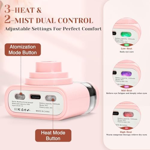 USB rechargeable eye relief device with distilled water tank visible.
