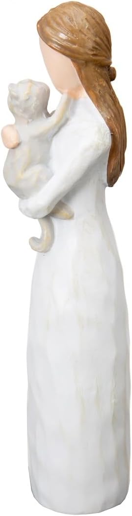 Close-up view of the detailed hand-carved textures on the ST.LORIAN cat remembrance angel sculpture