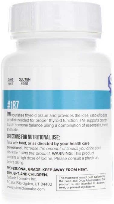 USA imported iodine supplement for thyroid support 60 capsules side view