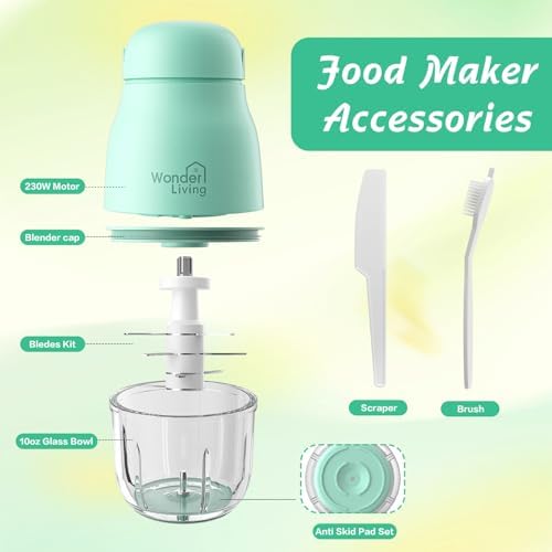 Wonder Living baby puree blender with included glass cups and a flexible freezer storage tray.