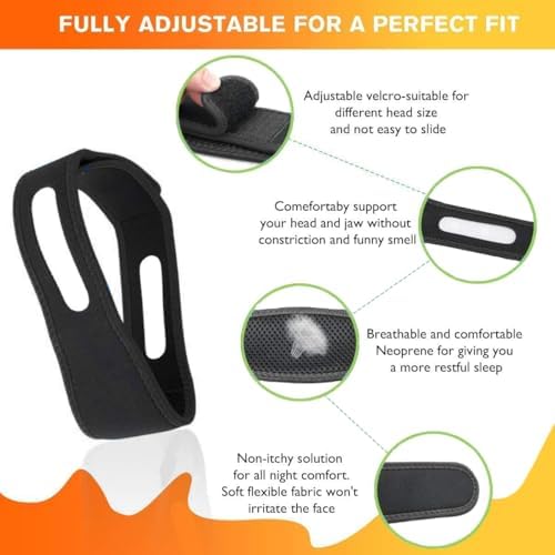 Folanda breathable neoprene snoring belt used with a CPAP mask setup.