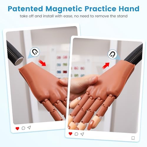 Detachable magnetic palm feature on acrylic nail practice hand
