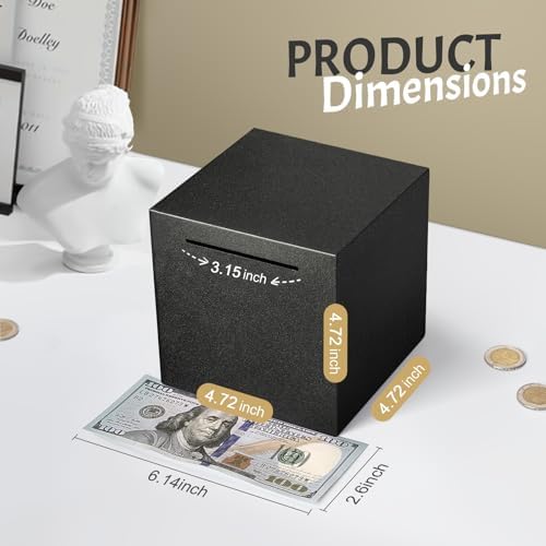 Side angle of the stainless steel unopenable money saving safe box showcasing its sleek cube architecture.