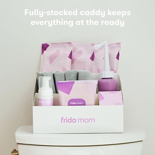 Frida Mom Perineal Healing Foam and storage caddy for bathroom organization.