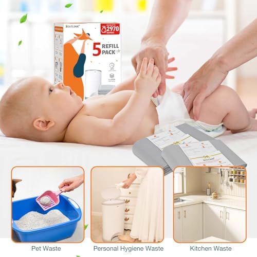 Complete set of eight BestLink diaper pail refill rolls arranged together