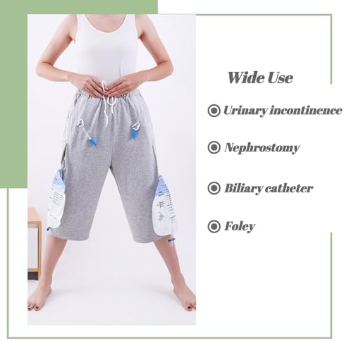 Unisex nephrostomy bag holder trousers in black for urinary incontinence care.