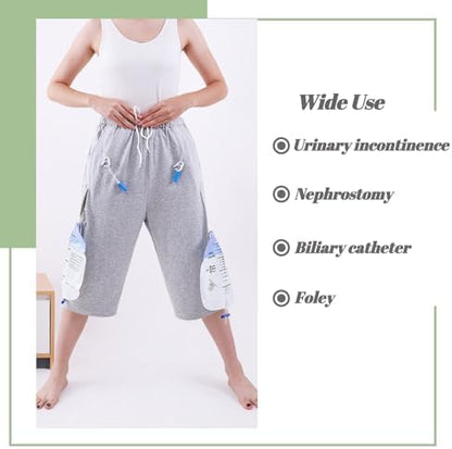 Unisex nephrostomy bag holder trousers in black for urinary incontinence care.